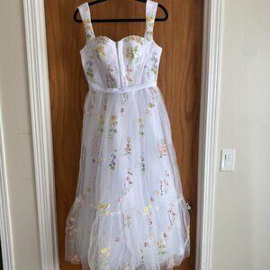 NWT Fivsole Midi Floral Tulle Evening Gown, 8